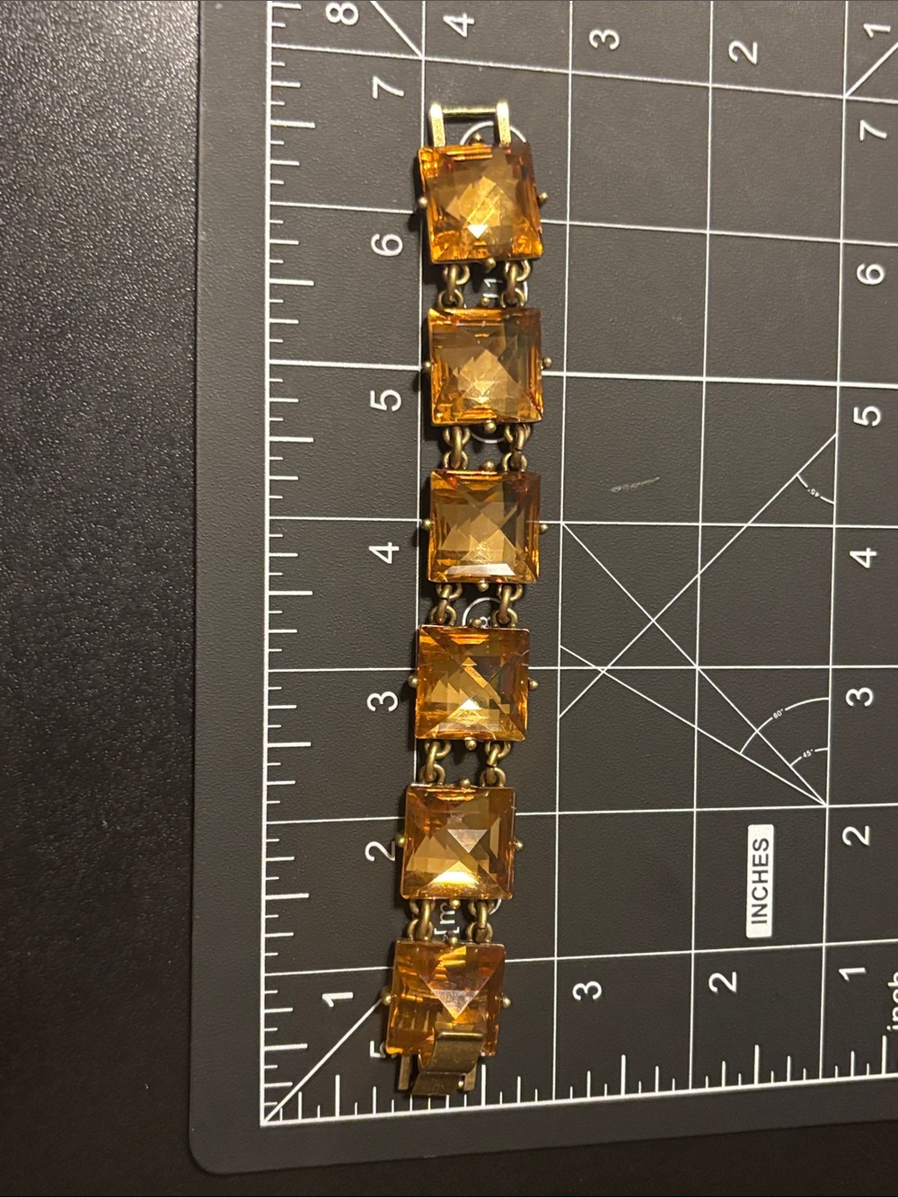 Vintage J. Crew Amber Crystal Link Bracelet Faceted Pyramid Glass - Picture 6 of 17